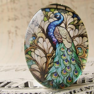 Stained glass window peacock, Beautiful Birds, glass oval cabochon, handmade in this shop, 40x30mm, peacock feather, photo stone