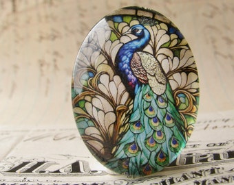 Stained glass window peacock, Beautiful Birds, glass oval cabochon, handmade in this shop, 40x30mm, peacock feather, photo stone