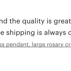 May include: A customer review with five stars, praising a Victorian Mourning black cross pendant. The review mentions the quality and detail of the cross, and the customer's satisfaction with the shop.