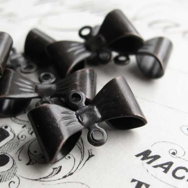 Belle Époque style bow links, black antiqued brass, 15mm, tied ribbon connector (4 double loop connectors) dark oxidized patina