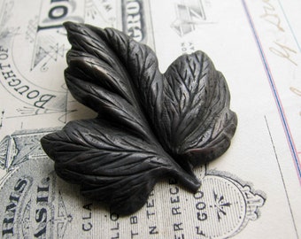 NEW! Leaf ornament stamping, antiqued black brass 45mm long, aged dark patina, oxidized, nickel free, made in the USA