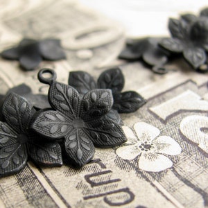Cupped flower charm, black antiqued brass, 12mm (4)