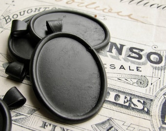25x18mm cabochon setting with attached bail, black antiqued brass (4 oval frames)
