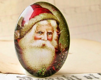 Victorian Father Christmas handmade glass oval cabochon, 40x30mm