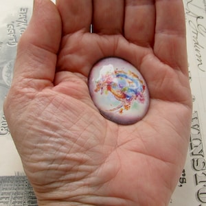 Colorful floral dragon, handmade 40x30mm glass oval cabochon, photo stone, creatures, flowers, fantasy, rainbow image 2