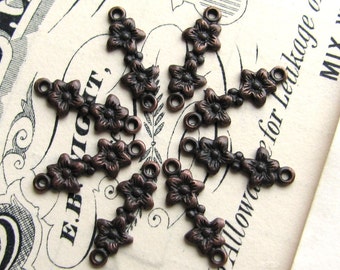Tiny flower link, 5x13mm, black antiqued brass (8) pure brass made in the USA