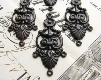 Decorative chandelier earring link, 35mm, black antiqued brass (4 connectors) aged, black earring drop, oxidized patina, multi strand, SV