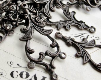 34mm chandelier drop for earrings, oxidized antiqued brass, (4 aged black earring links) multi strand dangle vintage style, four rings