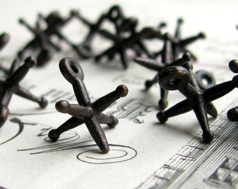 Jacks game charms, black antiqued pewter, 13mm (6) made in USA