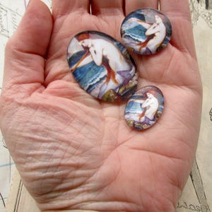 From 1900 John William Waterhouse A Mermaid 40x30mm or 25x18mm glass oval cabochon, artisan crafted in this shop, fine art, Art History image 3