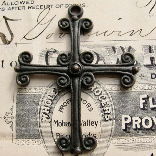 Large rustic Saxon cross pendant, 55mm solid antiqued black pewter, oxidized, distressed