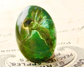 From 1879, Absinthe Fairy, artisan crafted glass oval cabochon, emerald green fairy, 25x18mm or 40x30mm Absynthe mystical magical, magicl