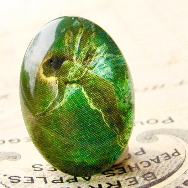 From 1879, Absinthe Fairy, artisan crafted glass oval cabochon, emerald green fairy, 25x18mm or 40x30mm Absynthe mystical magical, magicl