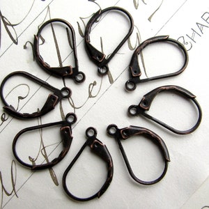 Elegant leverback earring findings, ear wires, black antiqued brass, US made (8 earwires) dark oxidized, aged, lever back, lead nickel free