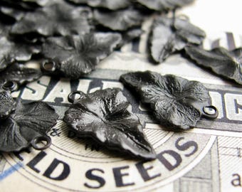 13mm little leaf charms (6) black patina, pure brass made in the USA