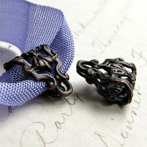 Woodland Pansy decorative bail, folded filigree, 12x14mm black antiqued brass (2)