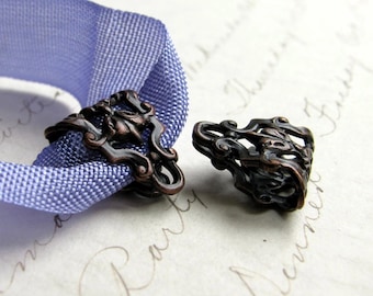 Woodland Pansy decorative bail, folded filigree, 12x14mm black antiqued brass (2)