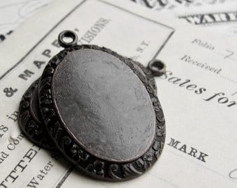 Art Nouveau oval cabochon frame (2) patterned edge, 25x18mm, black antiqued brass