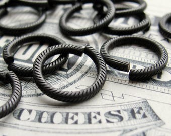 NEW! 13mm textured jump rings, black antiqued brass (8 etched rings) 15 gauge, made in the USA, oxidized patina