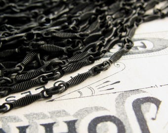 Delicate bar chain, 3mm open rings, 9x2mm bars, textured, matte black brass (1 foot or 30cm) oxidized patina, made entirely in the USA