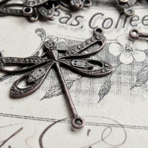 Art Nouveau dragonfly link, 25mm, 3 loops, black antiqued brass (2 black dragonfly connectors) necklace link, Belle Époque, Gilded Age
