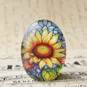 Sunflower cabochon, 25x18mm glass oval cabochon, handmade in this shop, floral, summer autumn flower image 1