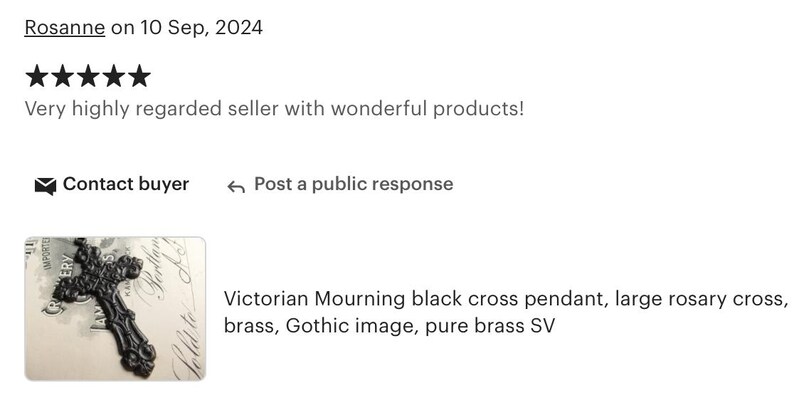 May include: A black Victorian mourning cross pendant, a large rosary cross, made of brass. The Gothic image is visible in the image. The text in the image says "Victorian Mourning black cross pendant, large rosary cross, brass, Gothic image, pure brass SV".