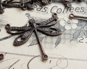 Art Nouveau dragonfly link, 25mm, 3 loops, black antiqued brass (2 black dragonfly connectors) necklace link, Belle Époque, Gilded Age