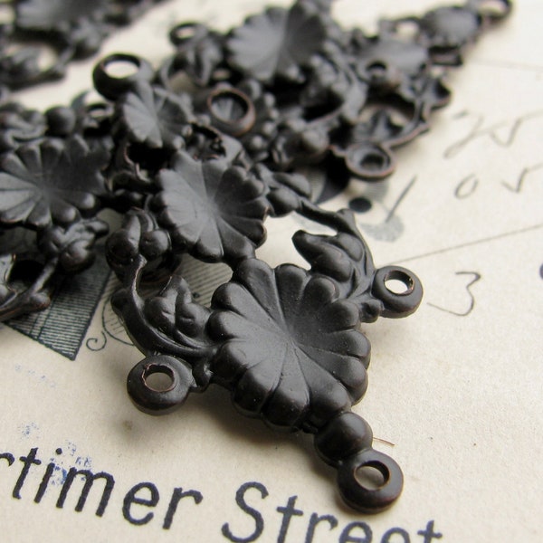 32mm chandelier drop for earrings, black antiqued brass, (4 black earring links) multi strand dangle, vintage style, leaf vine flowers