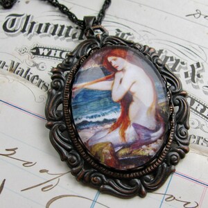 From 1900 John William Waterhouse A Mermaid 40x30mm or 25x18mm glass oval cabochon, artisan crafted in this shop, fine art, Art History image 2