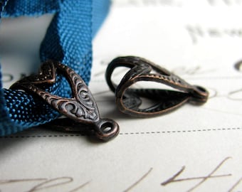 Small 12mm etched filigree bail, black antiqued brass (2 bails)