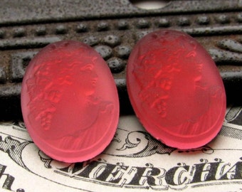 Pink Punch, Bavarian glass oval cameos 18x13mm (2 raspberry pink cameos) 13x18mm, German glass, Regency jewelry, Jane Austen earrings,