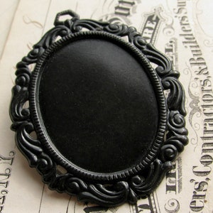 Victorian Mourning 40x30mm oval pendant tray, oxidized brass frame setting, black patina, cabochon base, 30x40mm