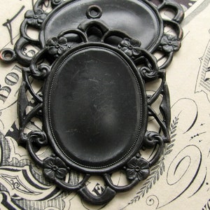 25x18mm closed back brass setting for oval cabochons, black brass (2 frames) 18x25mm oxidized pendant tray