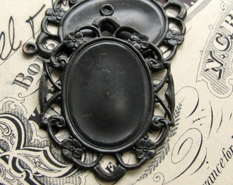 25x18mm closed back brass setting for oval cabochons, black brass (2 frames) 18x25mm oxidized pendant tray