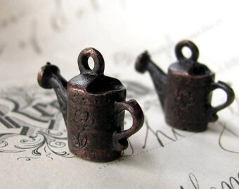 Watering can charm, 15mm, antiqued black oxidized pewter (2 charms) water, backyard life, gardening charm, garden