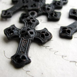 Byzantine cross pendant (2 small pendants) 27mm solid antiqued black pewter, sideways option, dark oxidized patina, made in the USA