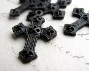 Byzantine cross pendant (2 small pendants) 27mm solid antiqued black pewter, sideways option, dark oxidized patina, made in the USA