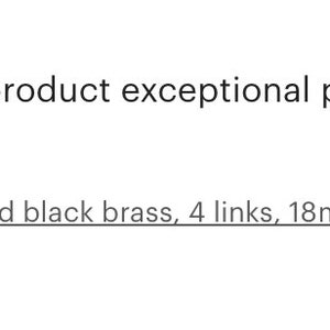 May include: Five star review for a rosary necklace link made of antiqued black brass. The link is 18mm and has four links. The reviewer states that they love the product and appreciate the seller's commitment to fair labor practices.