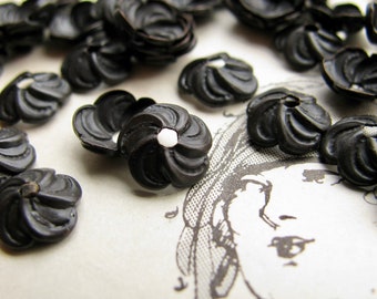 8mm Sakura flower bead cap (6 black beadcaps) cherry blossom, made in the USA, lead nickel free, dark oxidized brass