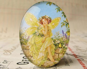 NEW! Lemon Tree fairy, 40x30mm glass oval cabochon, exclusive to Fallen Angel Brass, handmade in this shop