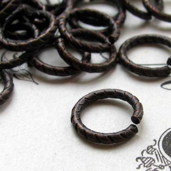 9mm etched jump ring, black antiqued brass  (20 rings) oxidized, 18 gauge, dark oxidized patina jumpring, made in the USA