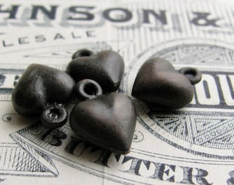 Tiny heart charm, black patina pewter, 10mm (4) made in the USA