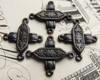 Crossed bars, 4 way link, 18mm dark antiqued brass connectors (4 links) aged black patina, blackened, lead nickel free, crisscross pattern