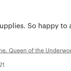 May include: Five star review for a shop selling craft supplies. The review reads "Absolutely beautiful supplies. So happy to add them into pieces for my shop!" The reviewer purchased "Persephone, Queen of the Underworld - b..." and signed the review "Jessica 01 Apr, 2021".