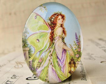 NEW! Luna Moth fairy, 40x30mm glass oval cabochon, exclusive to Fallen Angel Brass, handmade in this shop
