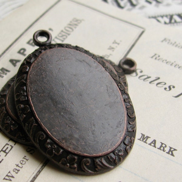 Art Nouveau oval cabochon frame (2 frames) 25x18mm bezel setting, black antiqued brass, oxidized patina, pendant tray, made in the USA