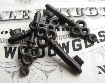 Jewelry box key charm - dark antiqued brass (4 key charms) small skeleton key, oxidized aged black patina