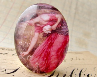 From 1912, John William Waterhouse "Narcissus" 40x30mm or 25x18mm glass oval cabochon, artisan crafted, fine art cabochon, pink, Art History