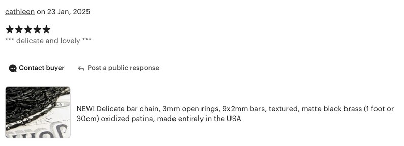 May include: A delicate bar chain featuring 3mm open rings and 9x2mm bars made of textured matte black brass with an oxidized patina. The chain measures 1 foot in length and is presented as a new item, highlighting its detailed construction.